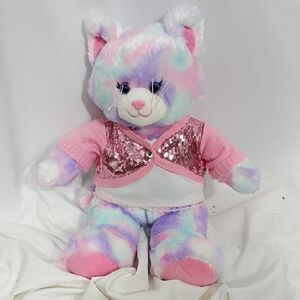 EUC Build-A-Bear Pastel Swirl Kitty With Pink Sparkle Shirt BABW